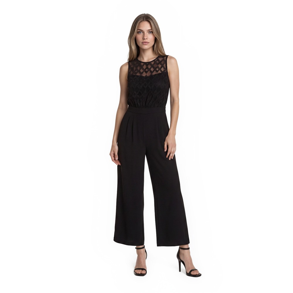 NEW Julia Jordan Jumpsuit Women's Size 8 Black Lace Bodice Wide Leg Sleeveless‎